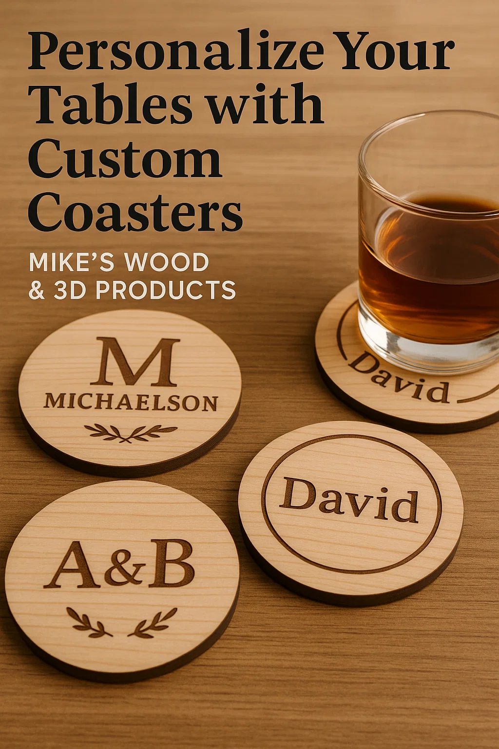 Personalize Your Tables with Custom Coasters from Mike’s Wood & 3D Products